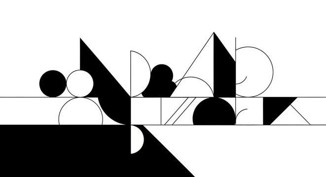Abstract Geometric Composition with Black and White Shapes