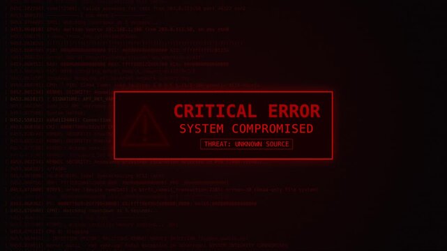 Cyber Security Alert. Critical System Error and Compromised Threat Warning Motion Graphic