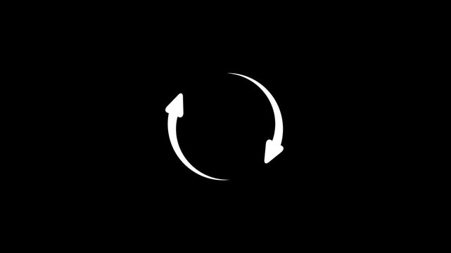 White Animated Circular Rotating Arrows on Black Background, Symbolizing System Update, Data Syncing, Loading Loop, and Sustainability Recycling Process.