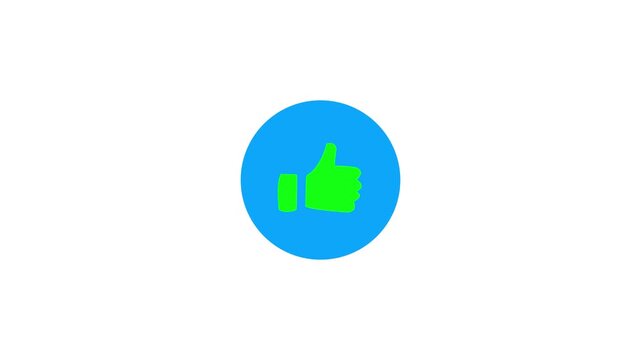 Animated social media like icon with a green thumbs up symbol inside a blue circle on a white background, colorful digital reaction button for content creators and marketing.