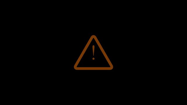 Orange flashing warning triangle icon with exclamation mark on a black background, alert and caution symbol for safety notifications and error messages.
