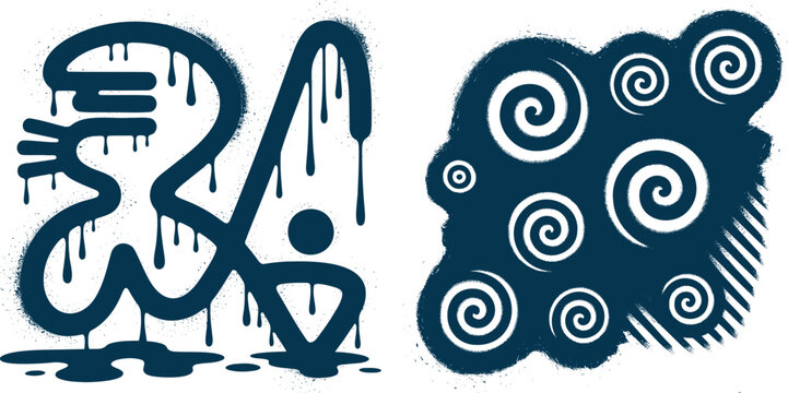 Abstract Dark Blue Graffiti Elements Featuring Expressive Swirls and Dripping Paint Art