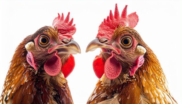 Two chickens facing each other