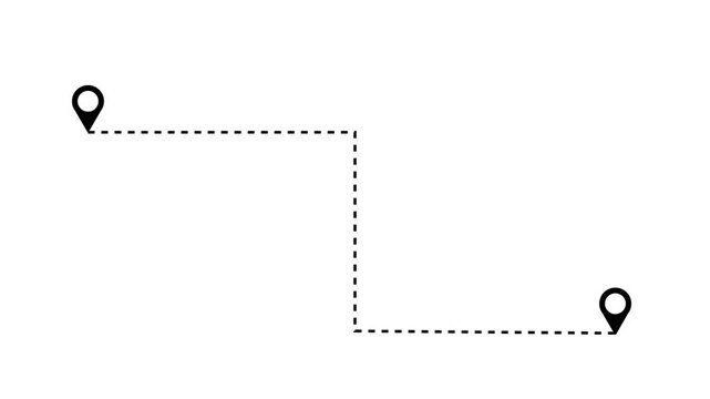 Minimalist Dotted Line Route Animation with Two Map Location Pins and GPS Navigation Path on White Background