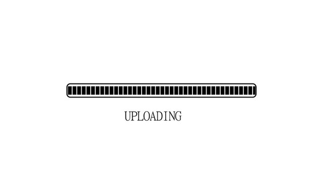 Black Uploading Progress Bar Animation with Text on Isolated White Background - Minimalist Data Transfer and File Storage Status Indicator for Web Design