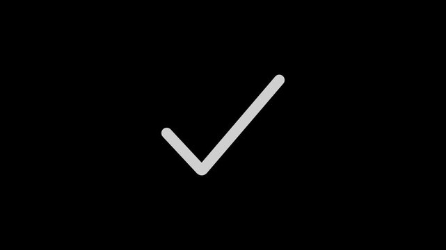 Minimalist White Checkmark Animation Symbolizing Success Completion Achievement and Correct Answer on Black Background