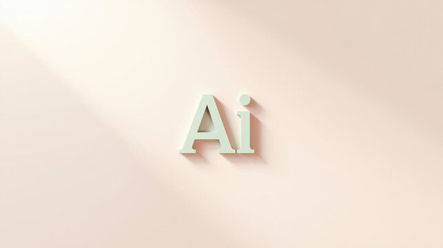 Soft mint three dimensional letters Ai casting long soft shadows on pastel pink background, minimal typography and subtle lighting creating calm modern mood