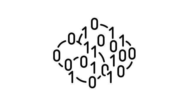 Simple vector icon of binary code 0 and 1 floating, minimalist, white background