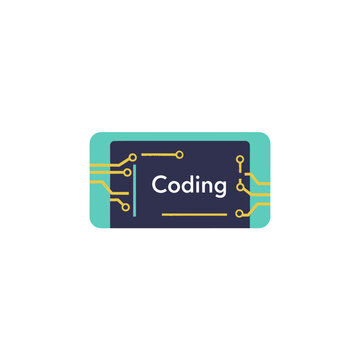 Coding logo with circuit board design.