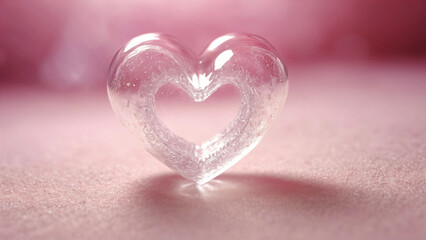 Fototapeta premium Transparent Glass Heart on Pink Background