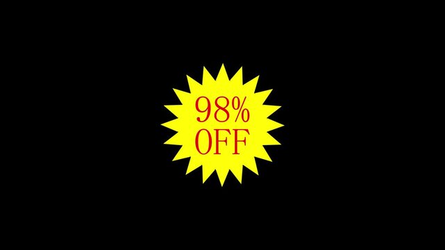 High Percentage 98 Percent OFF Animated Sale Tag for Marketing - Special Discount Offer, Clearance Event Badge, and Promotional Commercial Icon for Online Business and Retail Advertising.