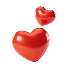 Fototapeta premium Two glossy red hearts floating against a clean white background