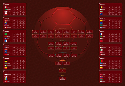 Match schedule 2026 final draw results table, vector illustration