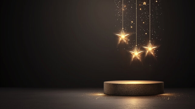 Golden Stage Spotlights Shining Through Dark Atmospheric Background