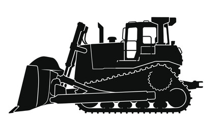 Bulldozer silhouette black and white construction vehicle profile © asma