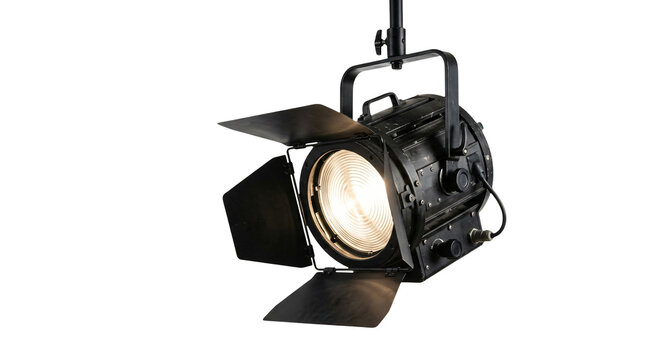 studio spotlight hanging from ceiling, professional lighting equipment