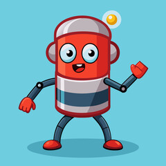 Naklejka premium Smiling robot mascot waving hello in flat vector illustration
