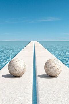 Peaceful Seaside Perspective Background Featuring White Jetty, Aqua Water and Open Sky