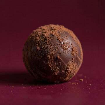 dark textured chocolate truffle ball on deep burgundy background