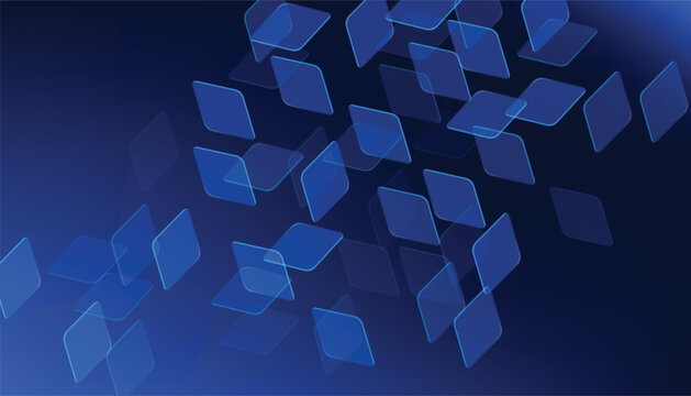 Abstract floating glass squares blue technology background transparent shapes