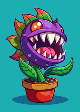Fierce purple venus flytrap in flower pot digital art character