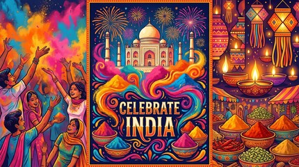 Fototapeta premium The Richness of Indian Culture: Festivals, Colors, and Community Celebrations Shining Bright
