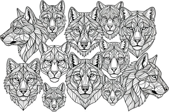 Intricate wolf pattern a black and white zentangle inspired animal design