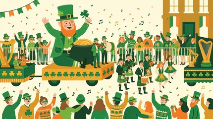 Naklejka premium St. Patrick's Day - Vibrant Parade of Music, Dance, and Community Spirit in Festive Green Attire