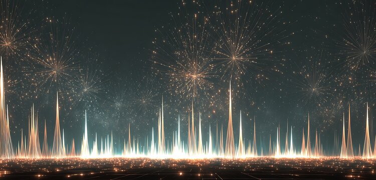 fireworks in the nighty blue sky in different colors and shape abstract solid background with different gestures 