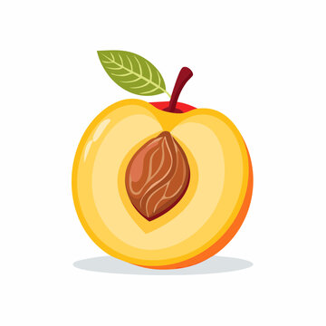 Illustration of a sliced peach with a leaf and pit