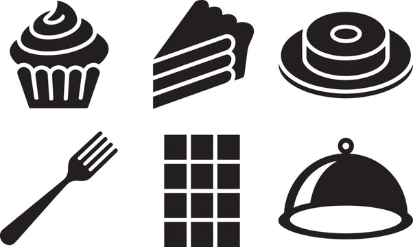 Food icons set dessert baking sweet treats flat vector illustration with food graphics dessert