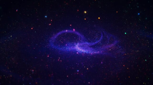 Cinematic deep space galaxy with swirling purple nebula, cosmic stardust and glowing stars in dark universe, ethereal galactic background for sci-fi