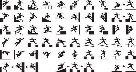Naklejka premium Dynamic Parkour Movement Icons – Vaulting, Sliding, and Urban Agility Silhouettes.