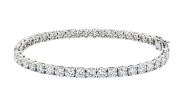 Elegant Diamond Tennis Bracelet, Sparkling White Gold Chain, Luxury Jewelry Isolated on White Background