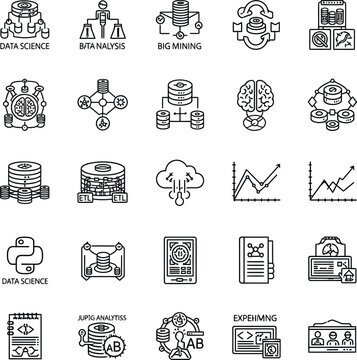 Collection of Data Science and Analytics Related Vector Icons Isolated Transparent Background