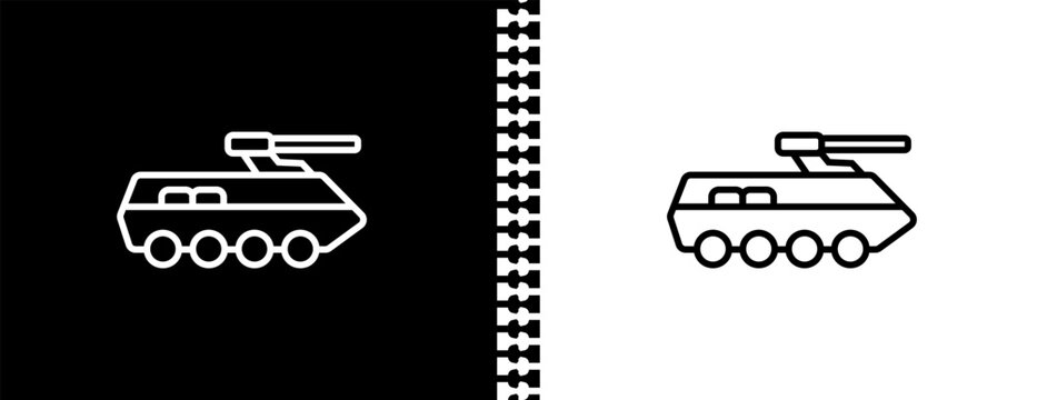 armored vehicle UI outline icon in black and white mode - army and war collection.