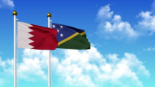 Waving flags of BAHRAIN and SOLOMON ISLANDS on pole included with alpha