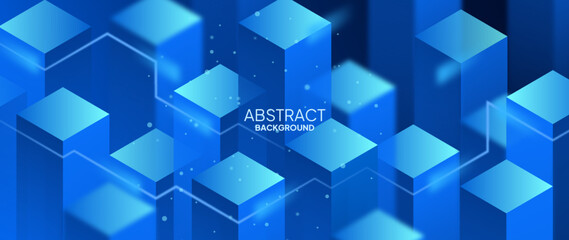 Obraz premium Abstract 3D geometric blocks representing the fields of business finance, business technology, cloud storage, cybersecurity, and digital infrastructure. A 3D cube data background illustrating blockcha