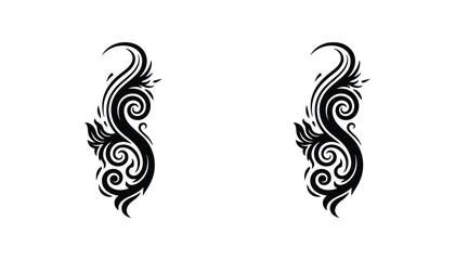 Decorative S-shaped floral flourish ornament with swirling leaf motifs for elegant border or luxury stationery design in outline and black vector format © Mystic