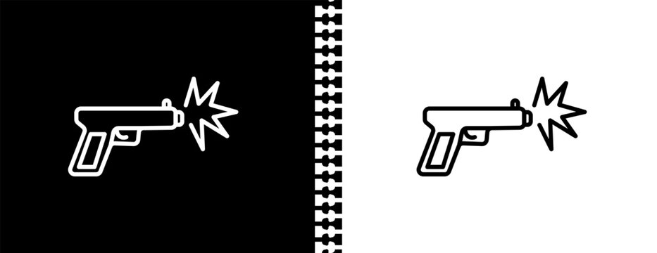 gun shooting UI outline icon in black and white mode - army and war collection.