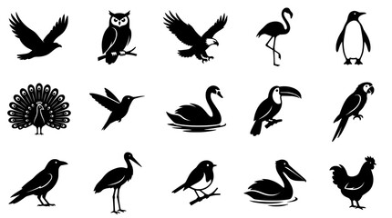 Obraz premium Variety of Bird Silhouettes on White Background