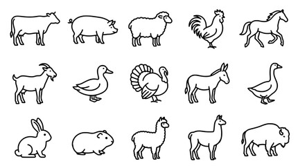 Obraz premium Farm Animals Collection in Simple Artwork