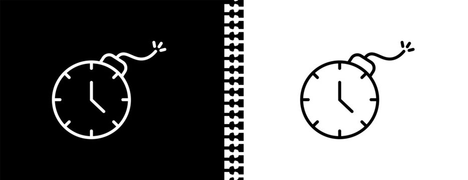 time bomb with clock UI outline icon in black and white mode - army and war collection.