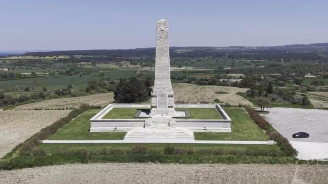 Aerial Drone View of Helles Memorial at Gallipoli Peninsula Canakkale World War I Memorial Turkey