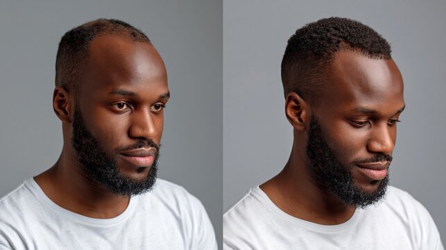 Before and after hair transplant results for black man with receding hairline