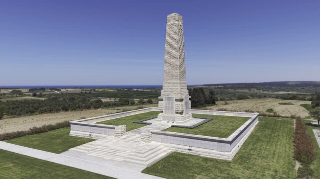 Aerial Drone View of Helles Memorial at Gallipoli Peninsula Canakkale World War I Memorial Turkey