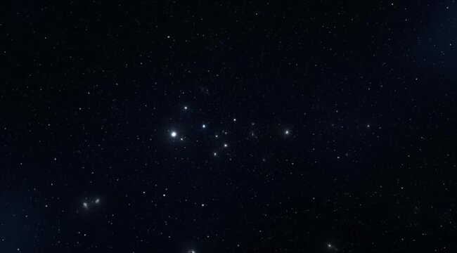 Rotating starry night sky with Orion constellation, dynamic nights cape time lapse 4K Ai HD high quality video.