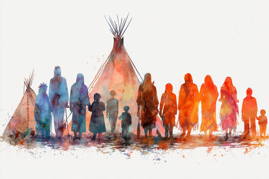 Native American Culture Portrait, Traditional Heritage and Artistic Concept, Hand-Painted Watercolor Illustration with Vibrant Earth Tones