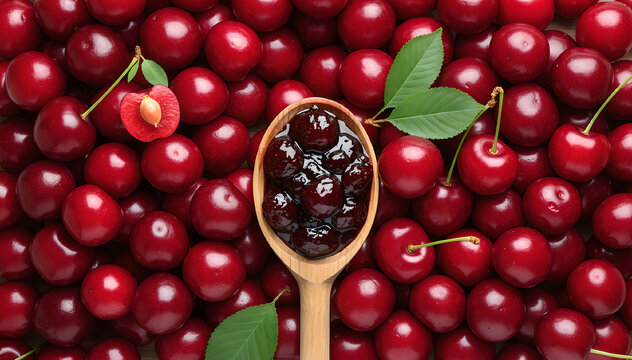 photo mockup featuring cherries and cherry jam in a spoon 