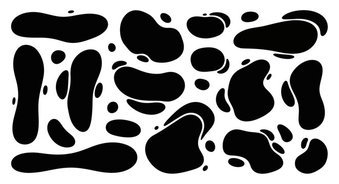 Black Abstract Organic Blob Shapes Set on White Background